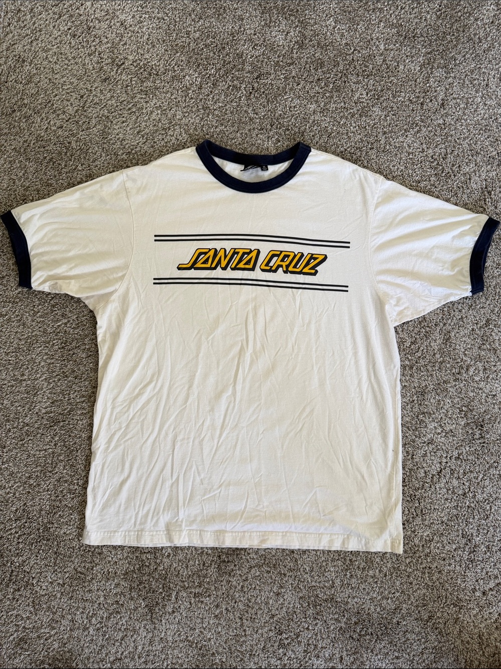 Santa Cruz Skateboards White Ringer Tee with Yellow Logo